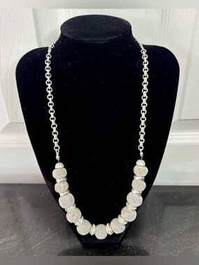 Vintage Crown Trifari Silver Tone Beaded Necklace Signed with Rhinestones